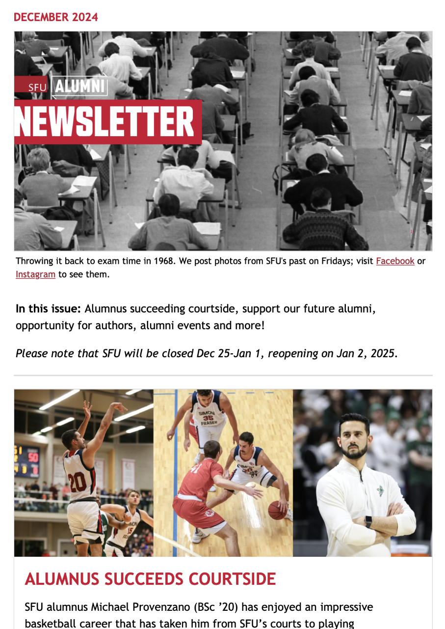 Alumni newsletter for December 2024