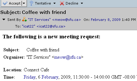 SFU Connect » How-To Guides » Responding to Meeting Invitations