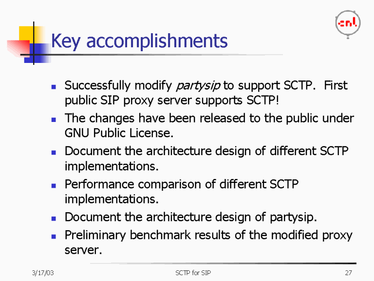 Key accomplishments