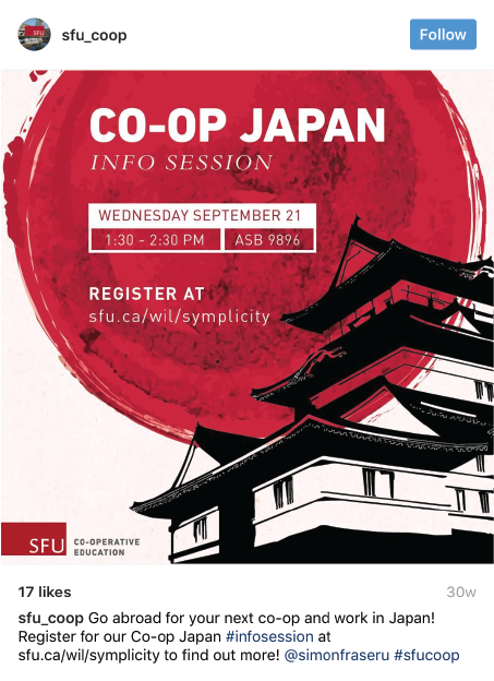 graphic of co-op japan info session within Instagram post
