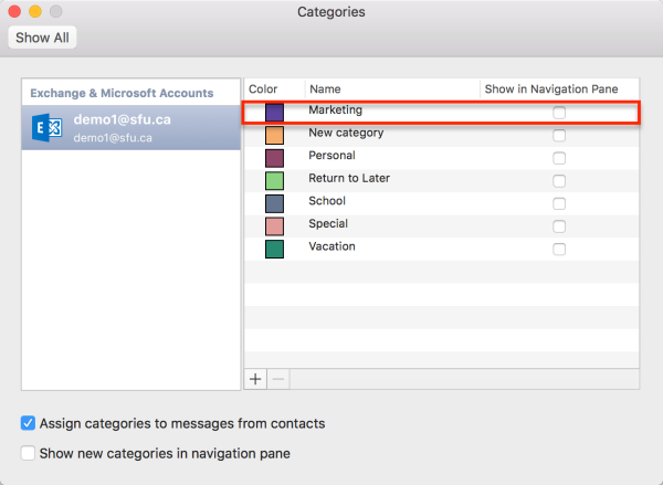 outlook 365 for mac categories