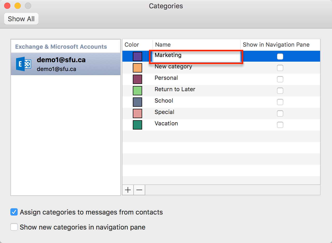 edit categories in outlook for mac