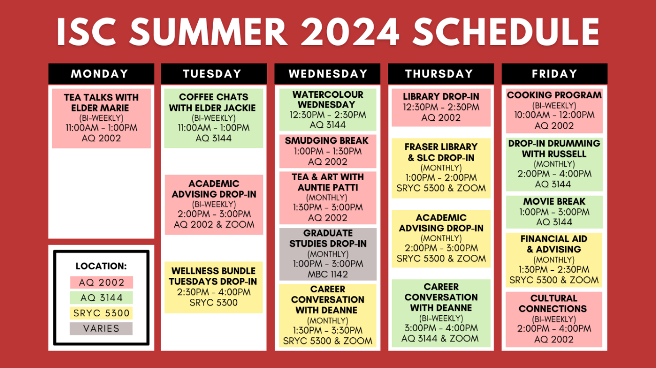 ISC Summer Schedule