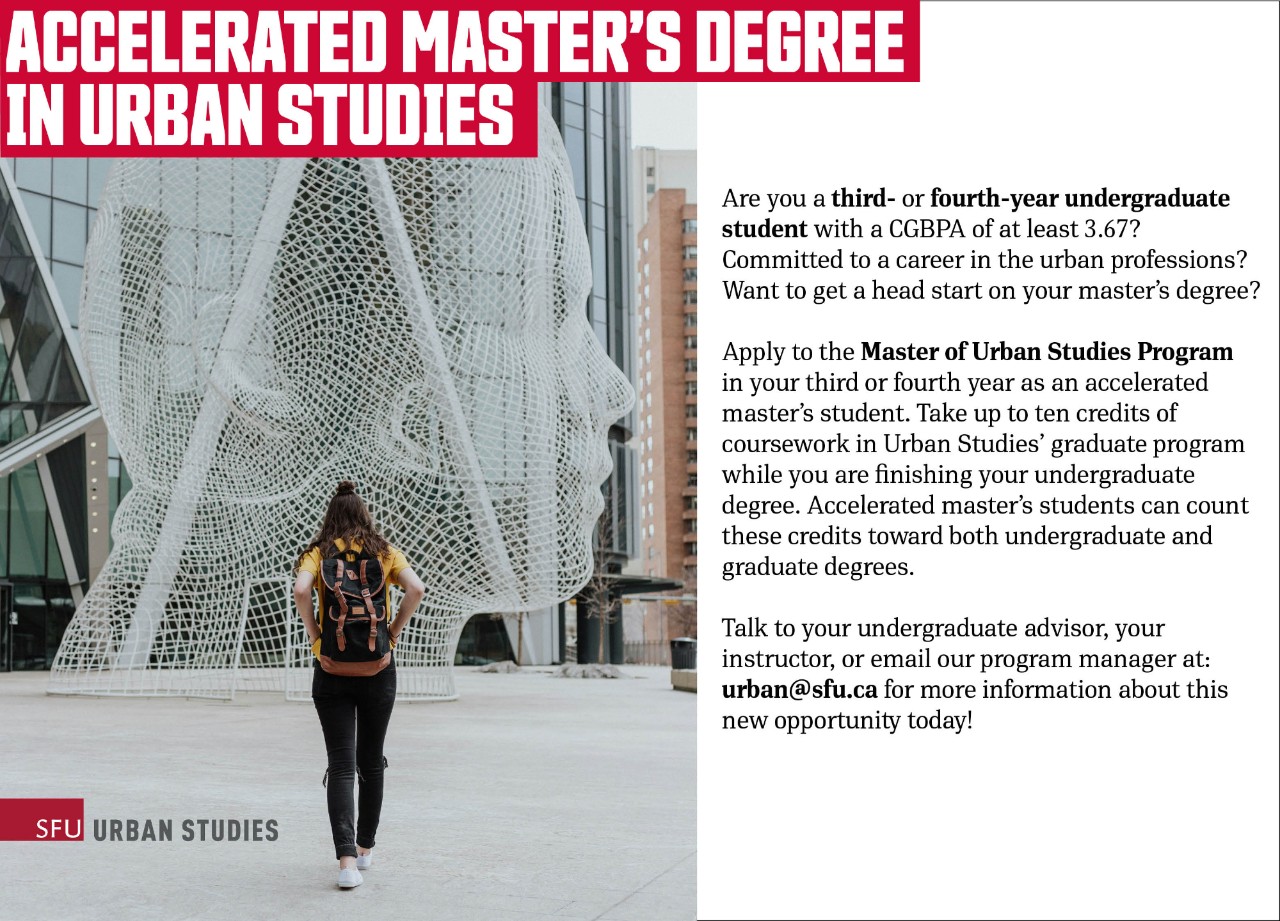 Information slide for the Accelerated Master's Degree in Urban Studies