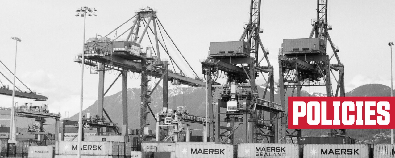 black and white picture of Vancouver port; header: Policies