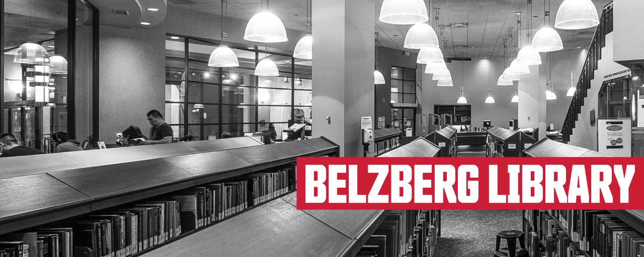 black and white photo of the interior of Belzburg Library