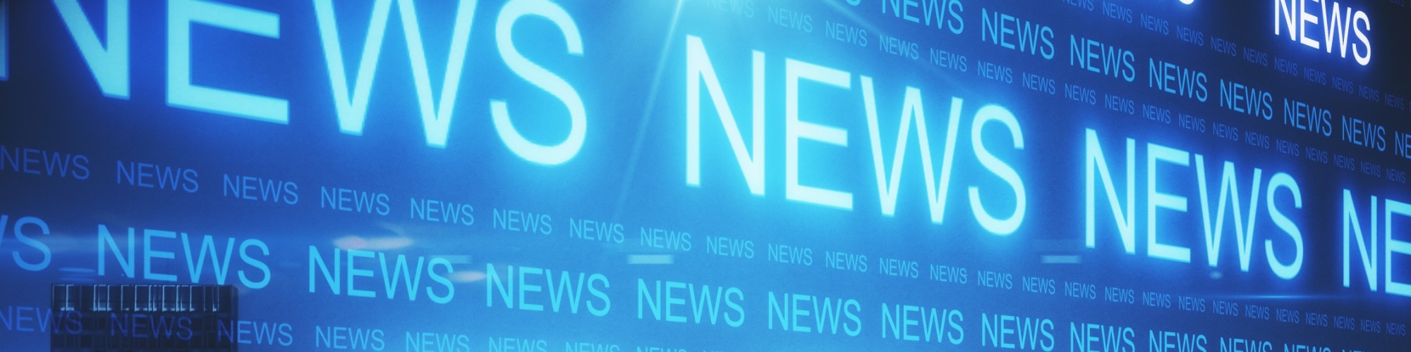 the word news is repeated on a blue background; header: newsletters