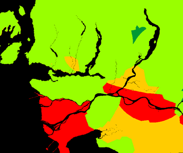 Earthquake risk divided into 4 categories of risk (click to enlarge)