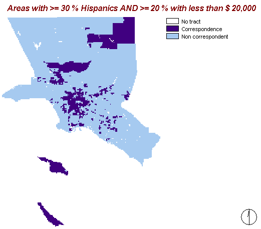 Hispanics >= 30% AND hh less than $ 20,000 >= 20%