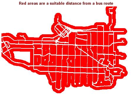 Suitable distance from a bus route