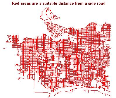 Suitable distance from a side road