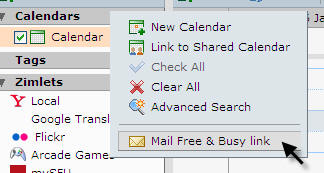 Choose Mail Free & Busy link
