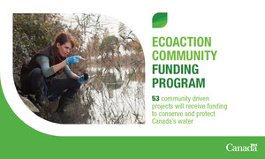 A guy sitting down at a riverbank and a text saying ecoaction community funding program