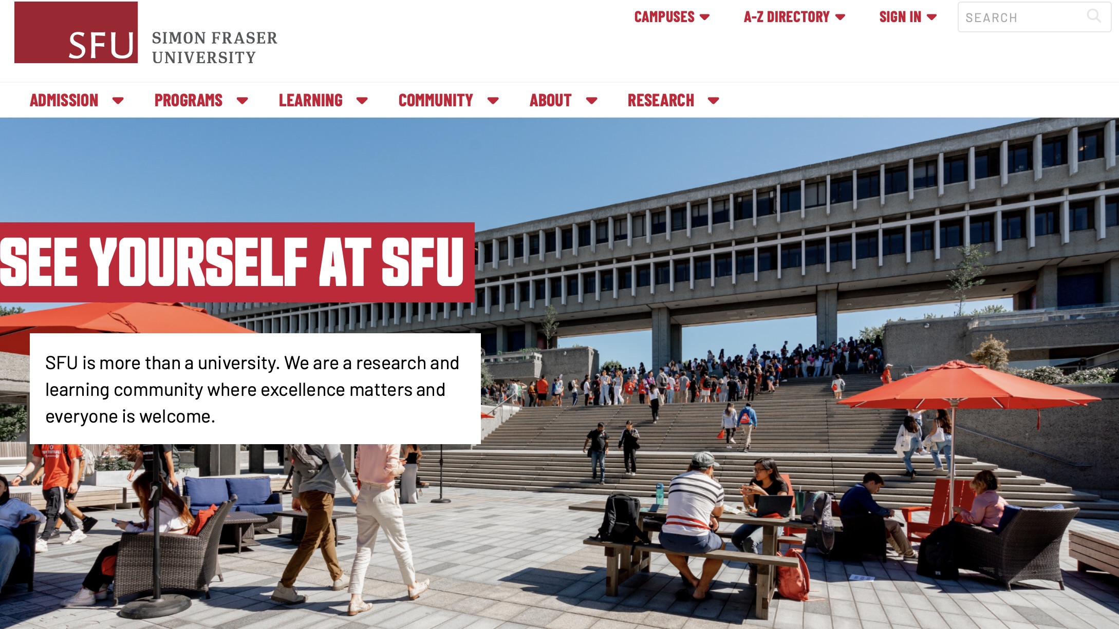 SFU website homepage