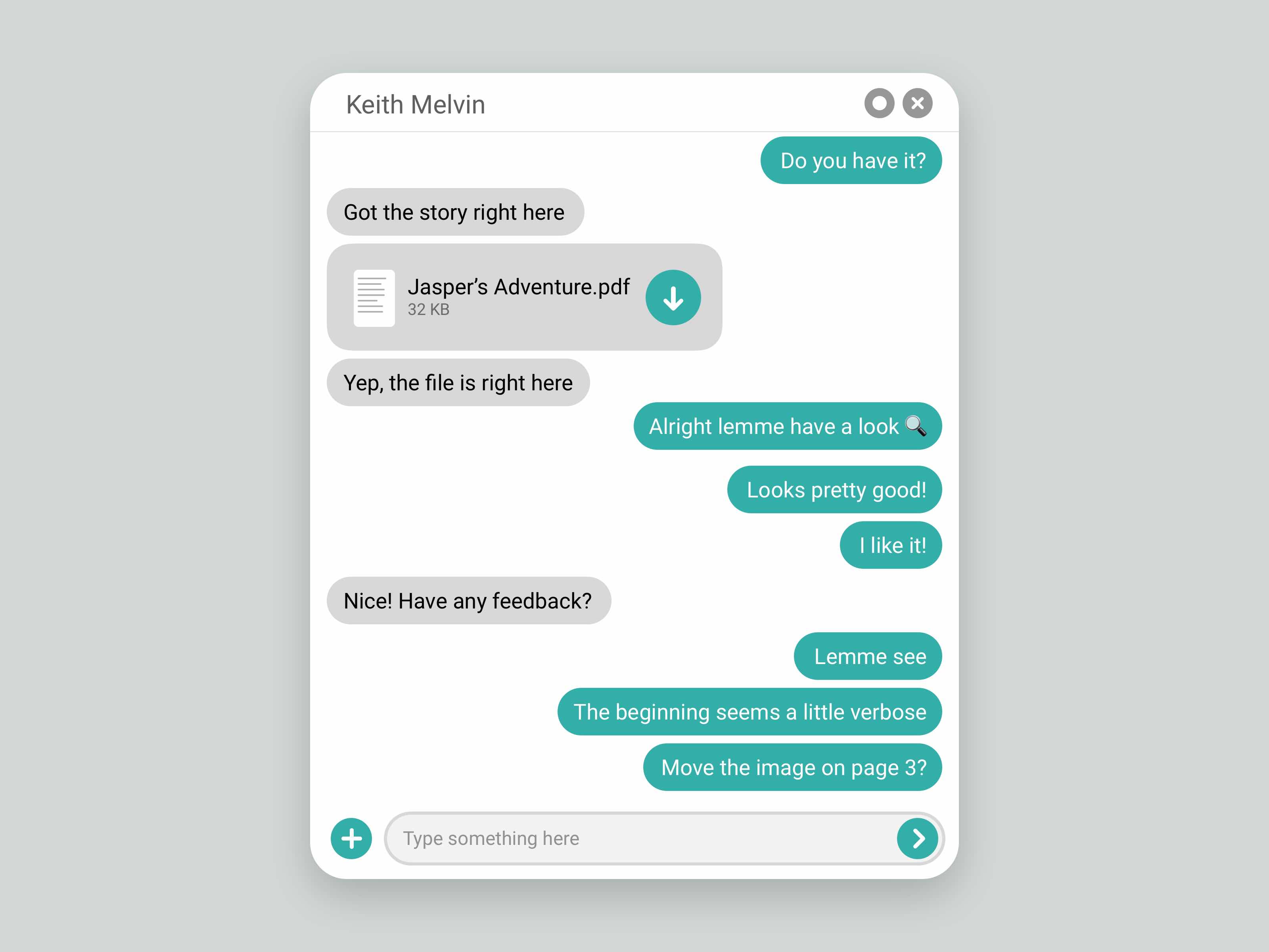 layout of chat application, with conversation showing