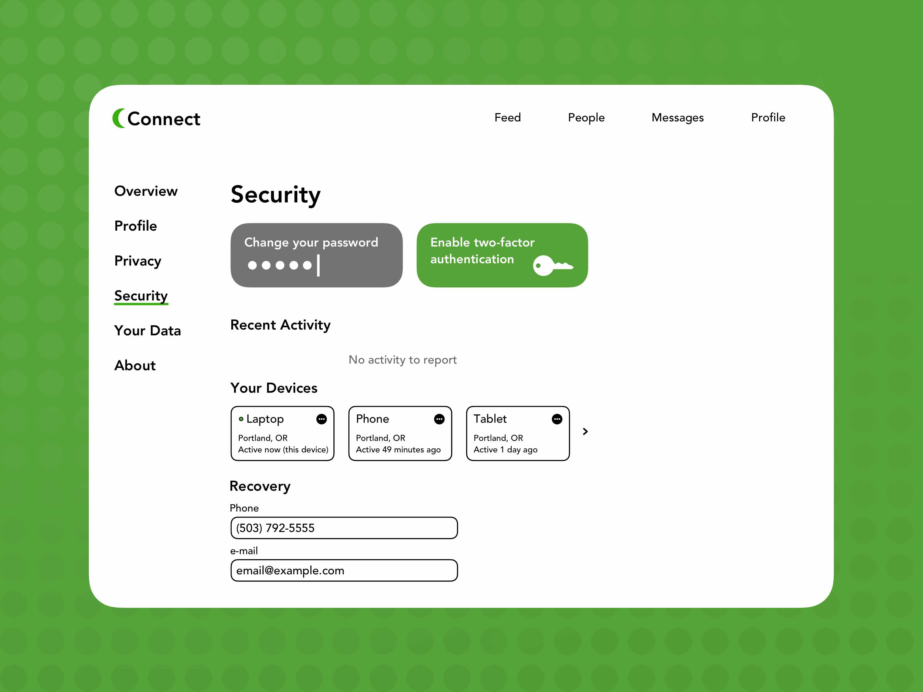 user interface for security settings