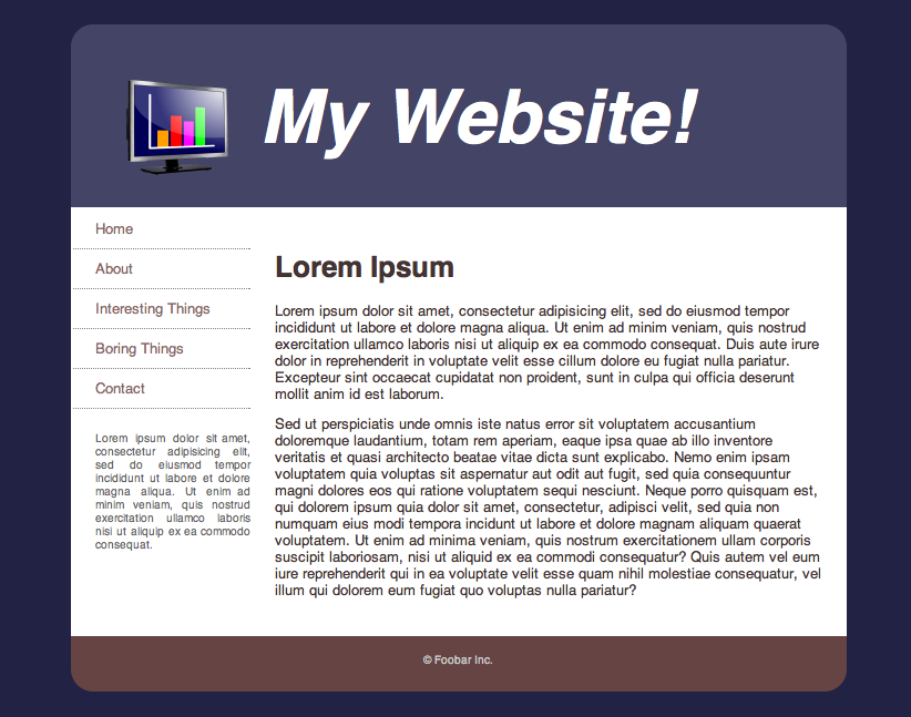 simple html homepage