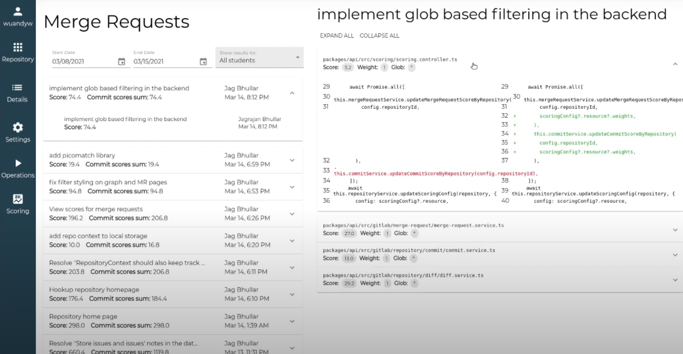 Merge Request page preview with clustered display of information