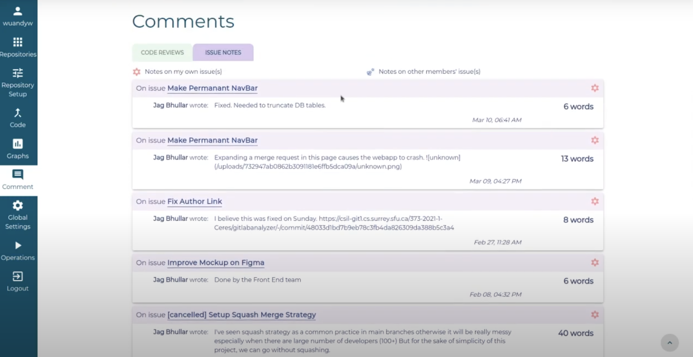 The Comment page - list of comments on issues inside a repository.