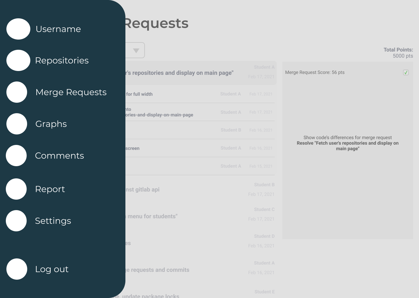 Merge Request page preview with navigation bar open