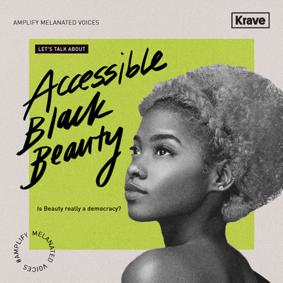 Amplify Melanated Voices, Let's talk about accessible black beauty. A woman staring afar. 