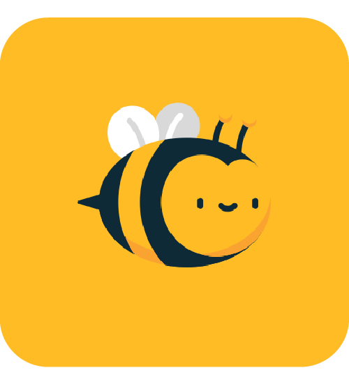 A yellow app icon with a smiling bee 