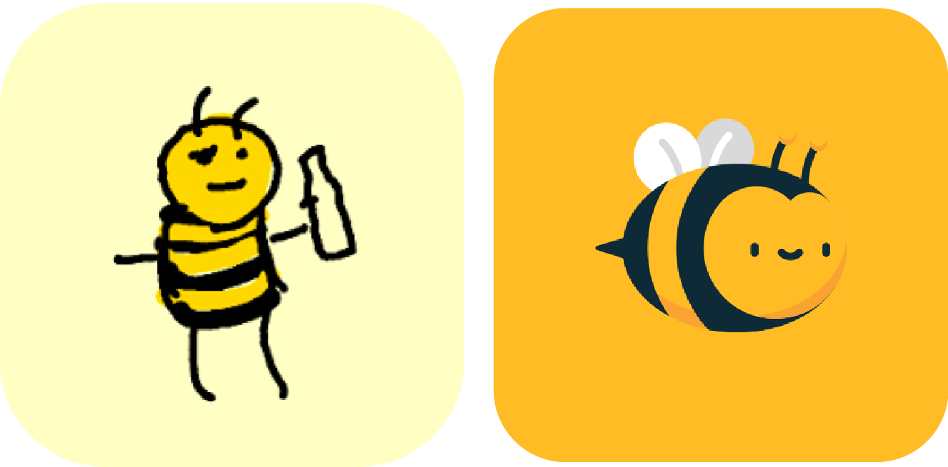 App icons of a cartoon drunk bee and smiling bee