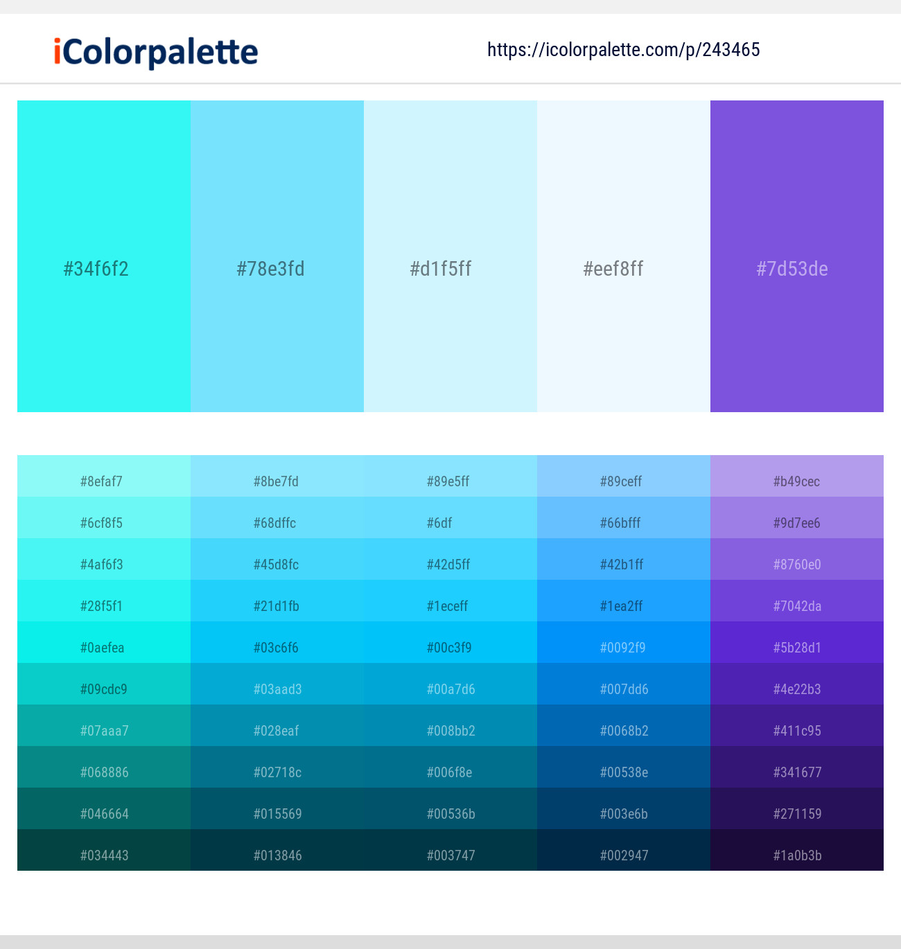 a violet and blue colour specturm with the rgb values of colour, a colour palette 