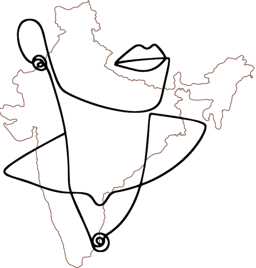 Outline of India and a outline of a woman wearing a necklace on top