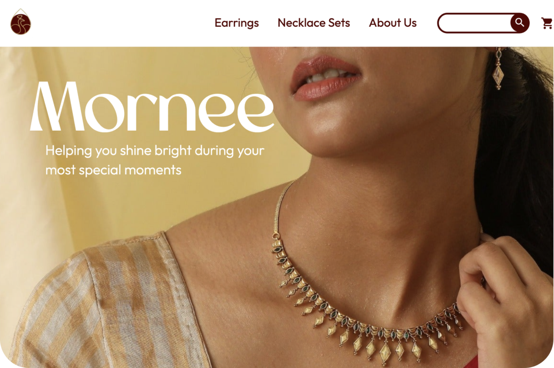 Screenshot of website for the jewelry ecommerce project