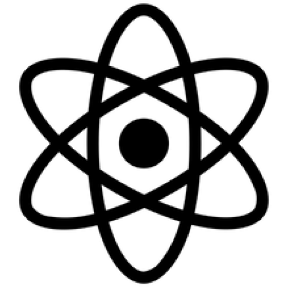 black and white React.js logo