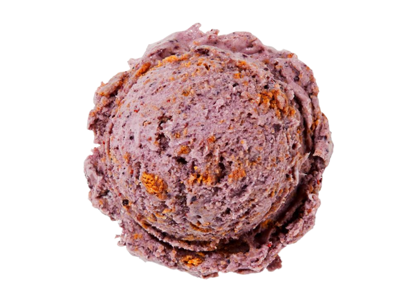 A scoop of Blueberry Cardamom Graham ice cream.