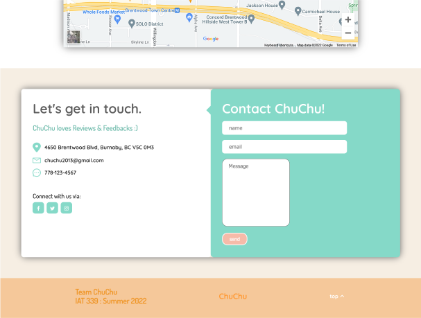 ChuChu Contact section in Home page