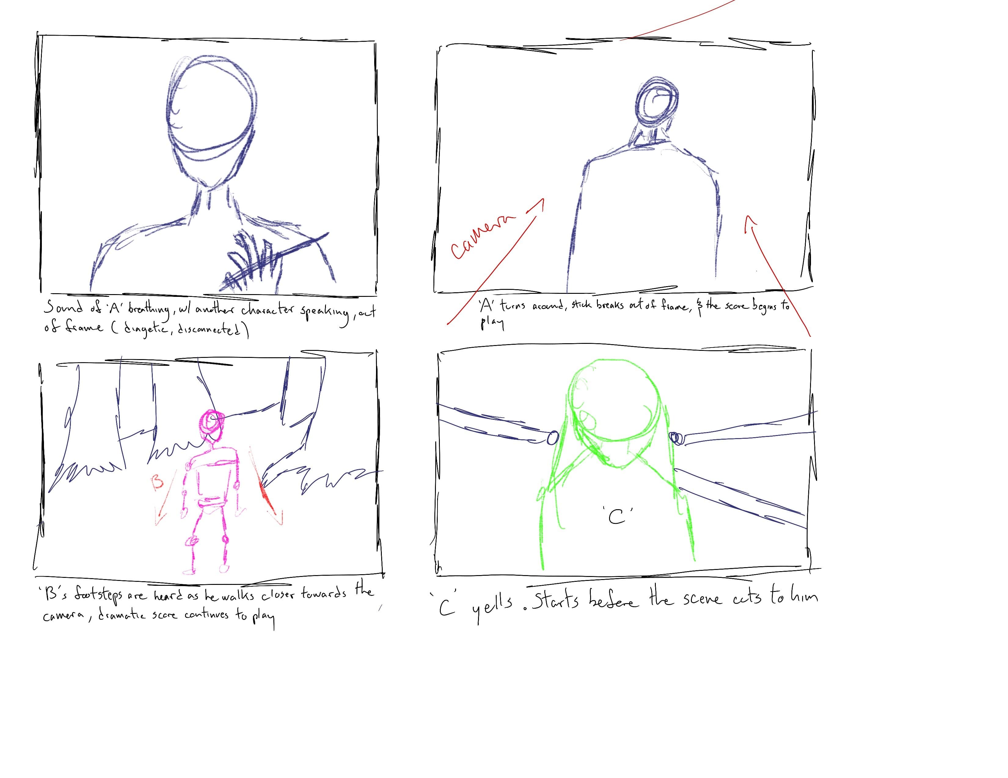 storyboard of a sequence in the film