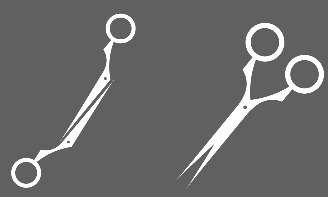 deconstructed scissors next to normal scissors