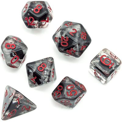 7 Translucent resin dice with black bats inside