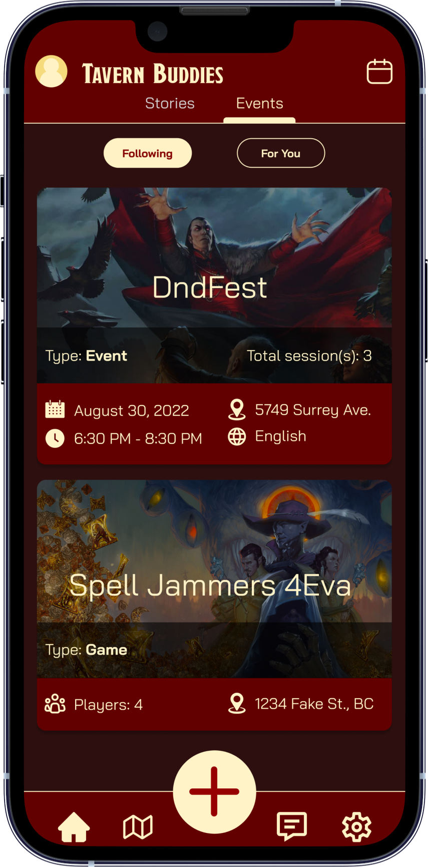 Events tab of the homepage