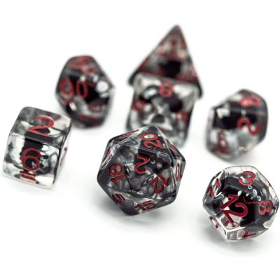 7 Translucent resin dice with black bats inside