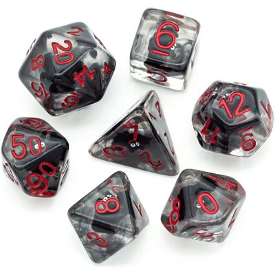 7 Translucent resin dice with black bats inside 