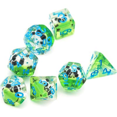 7 Translucent resin dice with a panda figure inside, shaping like an arrow 