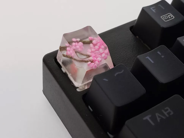 clear resin sakura branch with flowers keycap