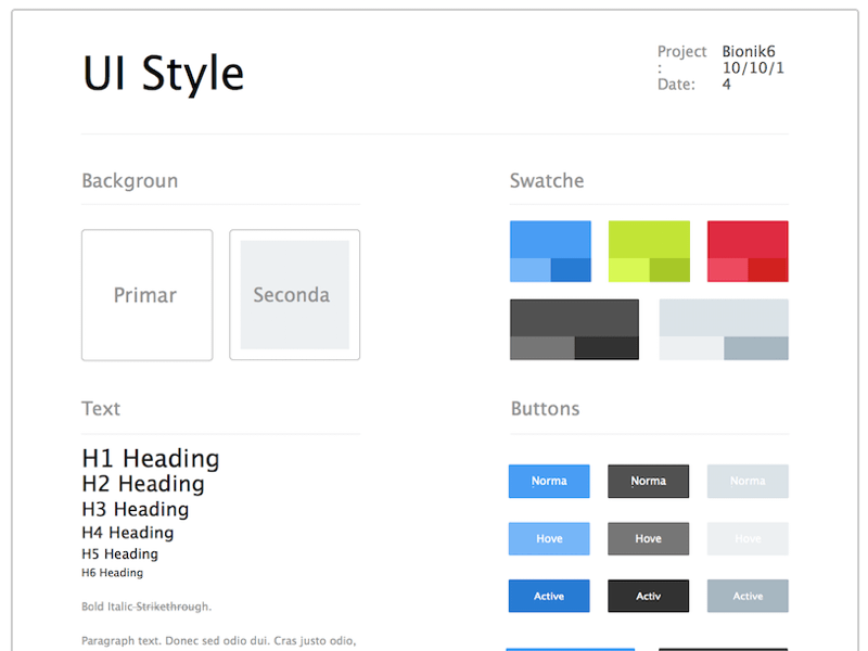 A style guide for a UI Design