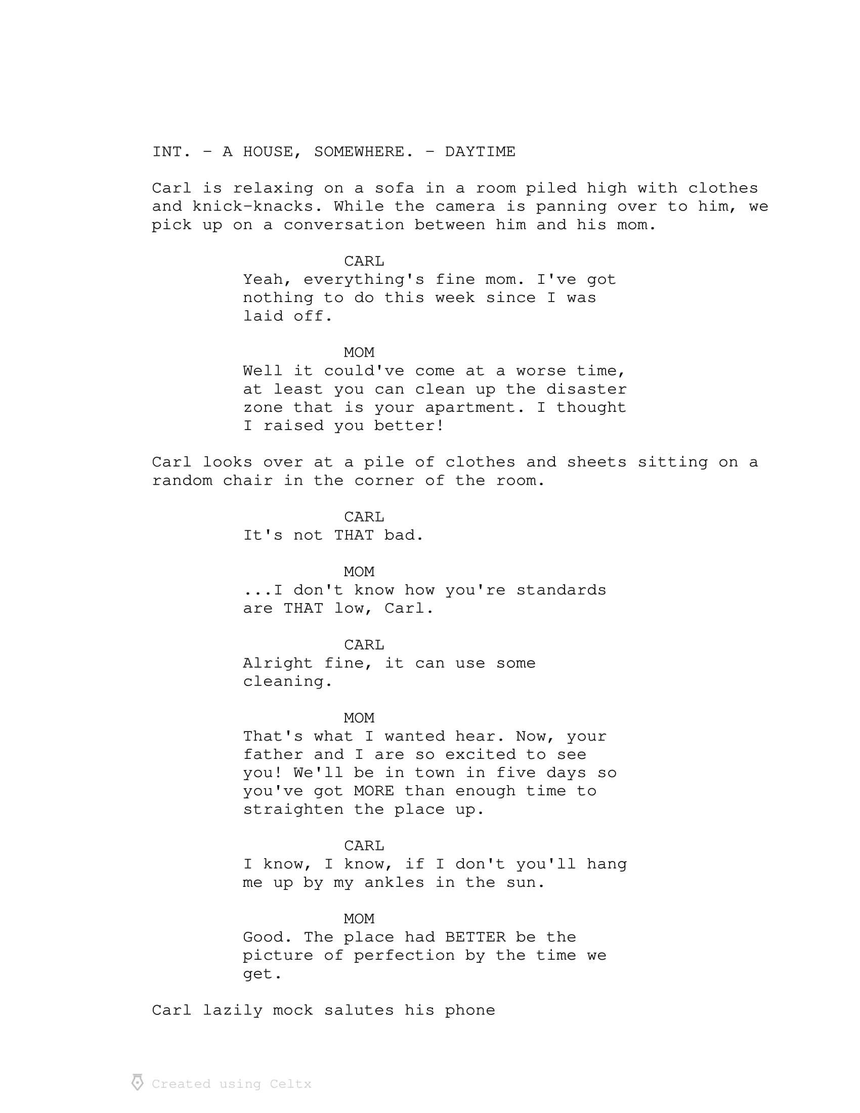 Script with text for the whole page, dialogue in different break line