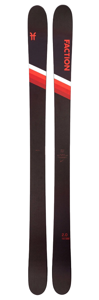 black faction skis with red stripe, top view