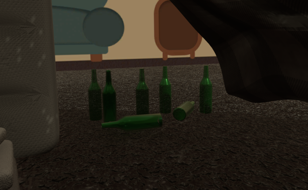 in-game wine bottles scattered on the floor