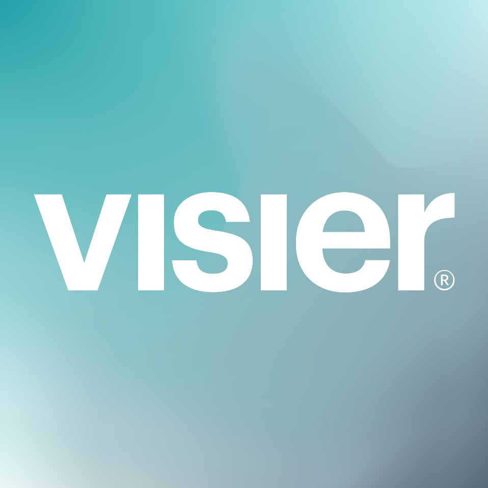 visier logo on top of an aqua blue background