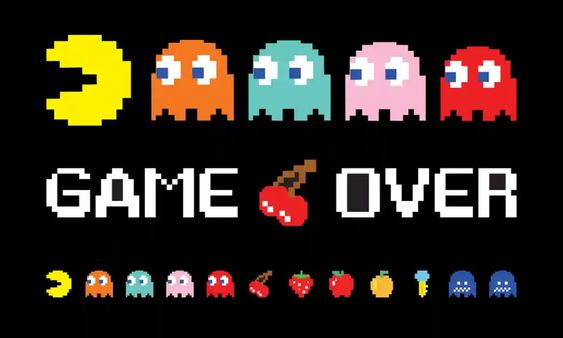 Game over text with pacman icons surrounding