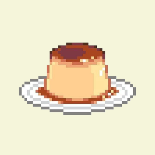 Pixelated drawn caramel pudding