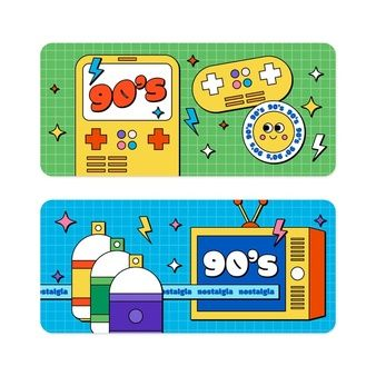 90s retro themed rectangles, one blue and one green