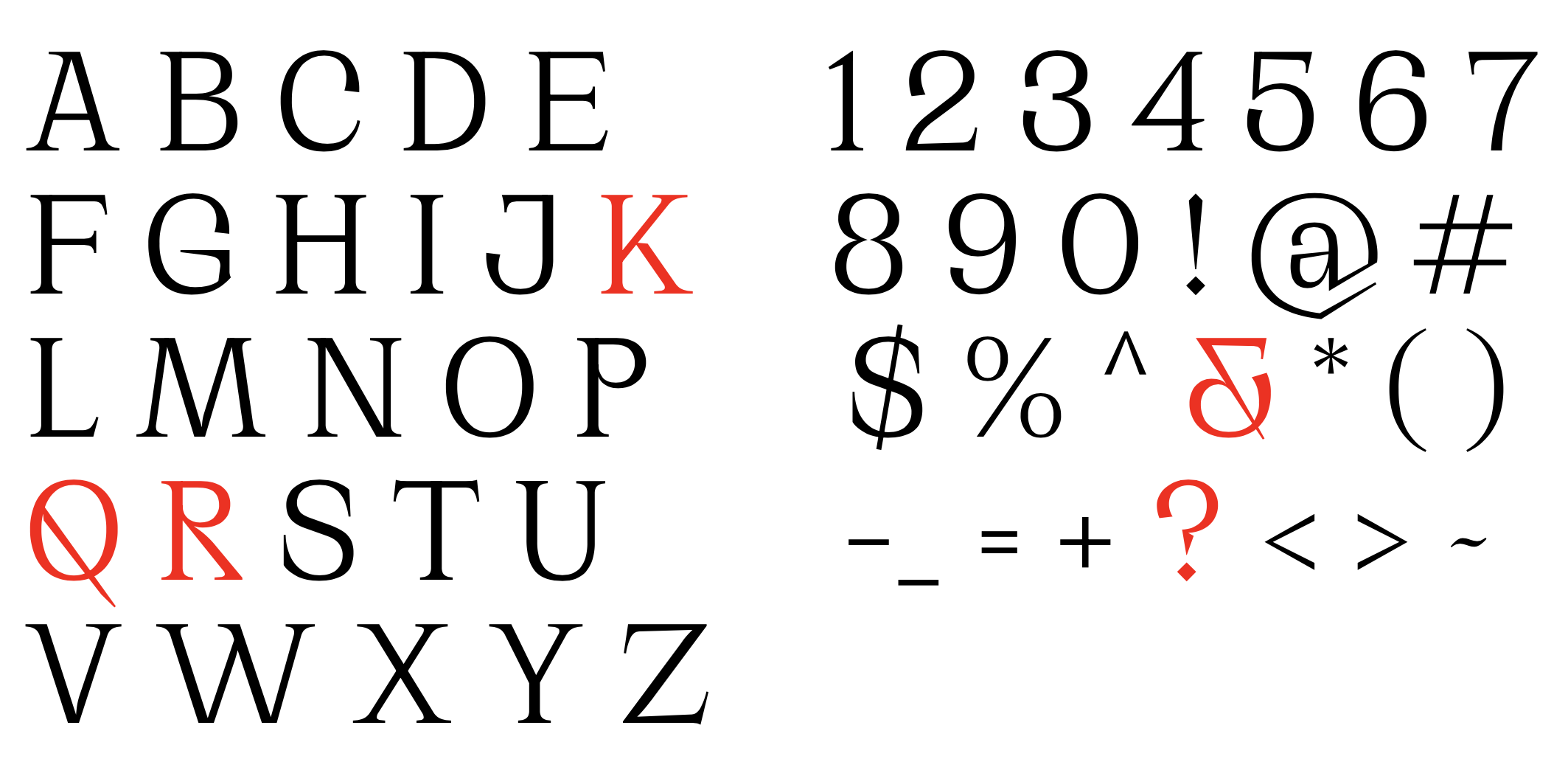 the alphabet (along with some symbols and numbers) in the Cirka typeface
